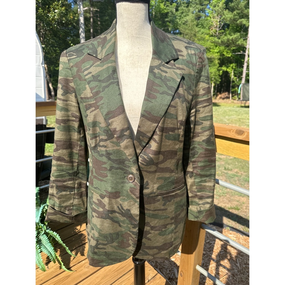 Level 99 Camo Print Linen Blend Single Button Blazer Jacket Size Large NL5247